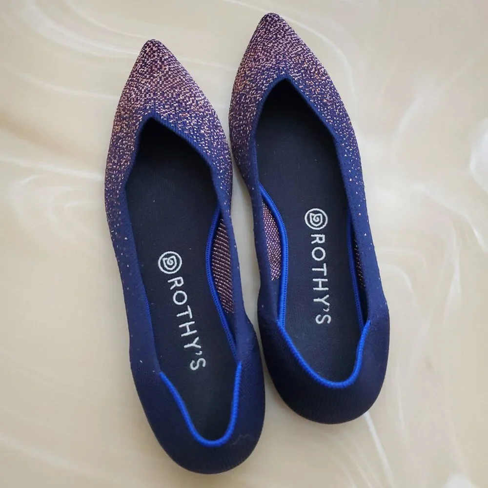 Rothy’s The Point Midnight Metallic Limited Edition Points Flats Size 10.5